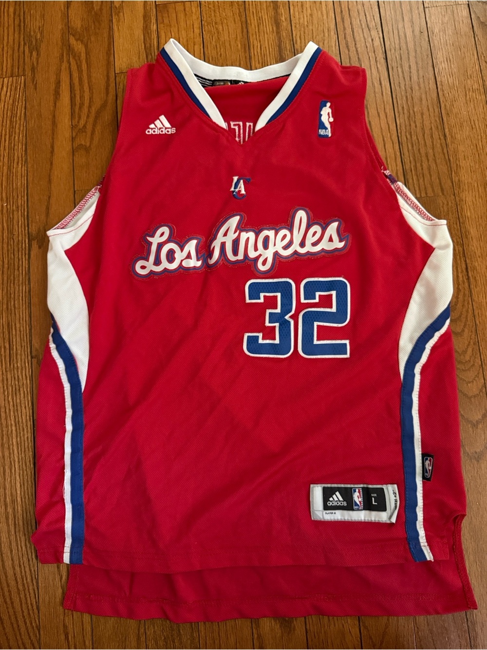 adidas Red Los Angeles Basketball Jersey with Blue & White Trim